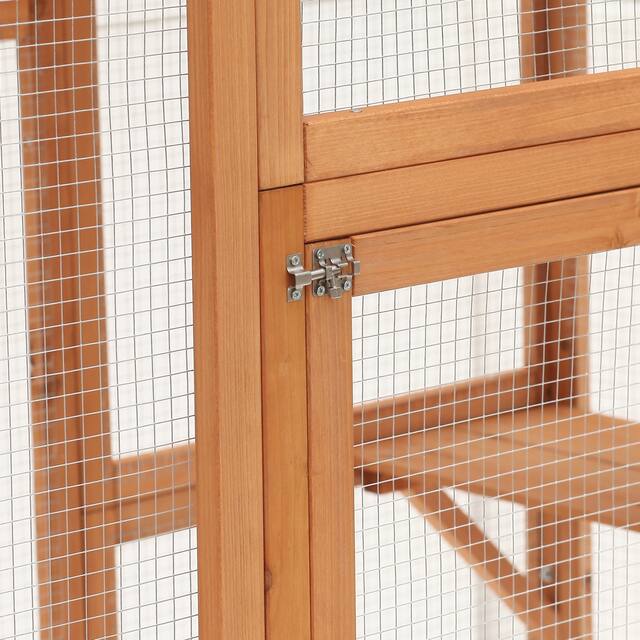 PawHut Large Wooden Outdoor Cat House Catio Enclosure, Kitten Cage with